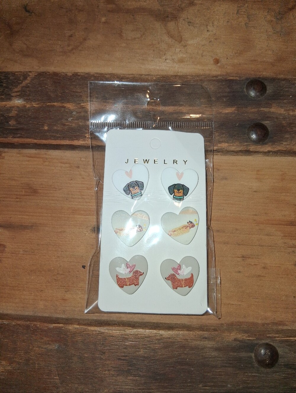 New! Set Of 3 Heart Dachshund, Doxen Stud Earrings